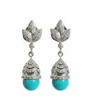Botanical Bloom Cubic Zirconia Drop Earrings with Colorful Pearl Accents