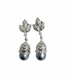 Botanical Bloom Cubic Zirconia Drop Earrings with Colorful Pearl Accents