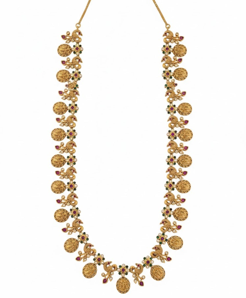 Traditional Gold-Tone Lakshmi Temple Coin Long Haram – Desi Shimmerz