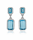 Aquamarine Emerald Cut Double Drop Earrings