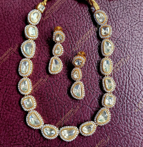 Amitha Premium Moissanite Kundan Necklace and Earring Set