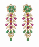 Floral Crystal Long Drop Earrings