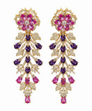 Floral Crystal Long Drop Earrings
