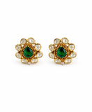 Emerald Teardrop Kundan Stud Earrings