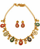 Multicolor Gold Plated Teardrop Necklace Set with Earrings