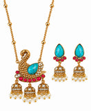 Peacock Design Multicolor Stone Necklace Set