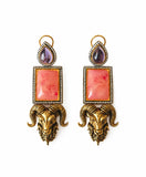 Antique Gold Ram Motif Stone Earrings