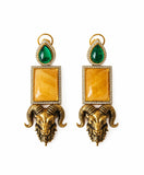 Antique Gold Ram Motif Stone Earrings