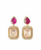 Elegant Emerald, Ruby & Pink Stone Statement Earrings