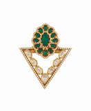 Premium Gold-Tone Gemstone Triangle Brooch