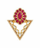 Premium Gold-Tone Gemstone Triangle Brooch