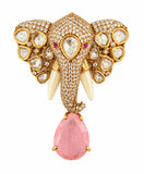 Elegant Elephant Motif Gemstone Brooch