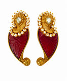 Pearl Leaf Carved Statement Earrings