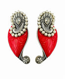 Pearl Leaf Carved Statement Earrings